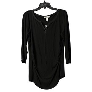 NWT White House Black Market WHBM Womens 3/4 Sleeve Black Top Blouse Shirt XS